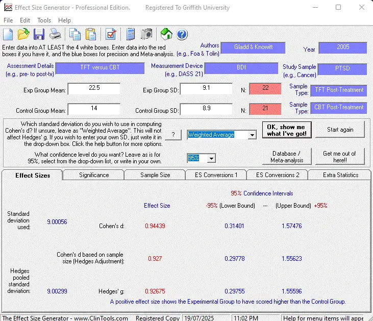 Home Clintools Effect Size Generator